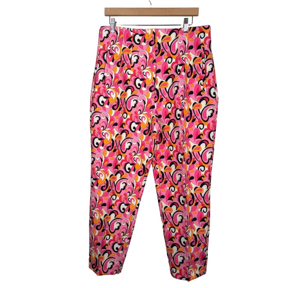 Zara Printed HR Trouser Pants Tapered Leg Floral Barbie Pink cropped Sz XL - Picture 2 of 10